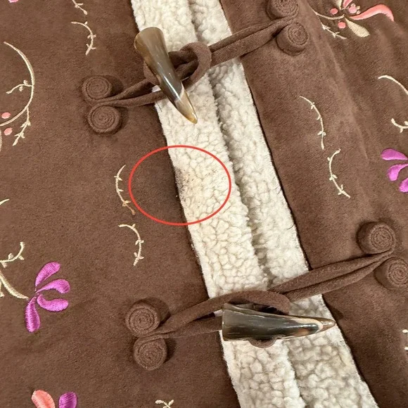 Relativity Womens Large Pre-Owned Faux Suede Brown Embroidered Sherpa Lined Vest - Picture 14 of 17